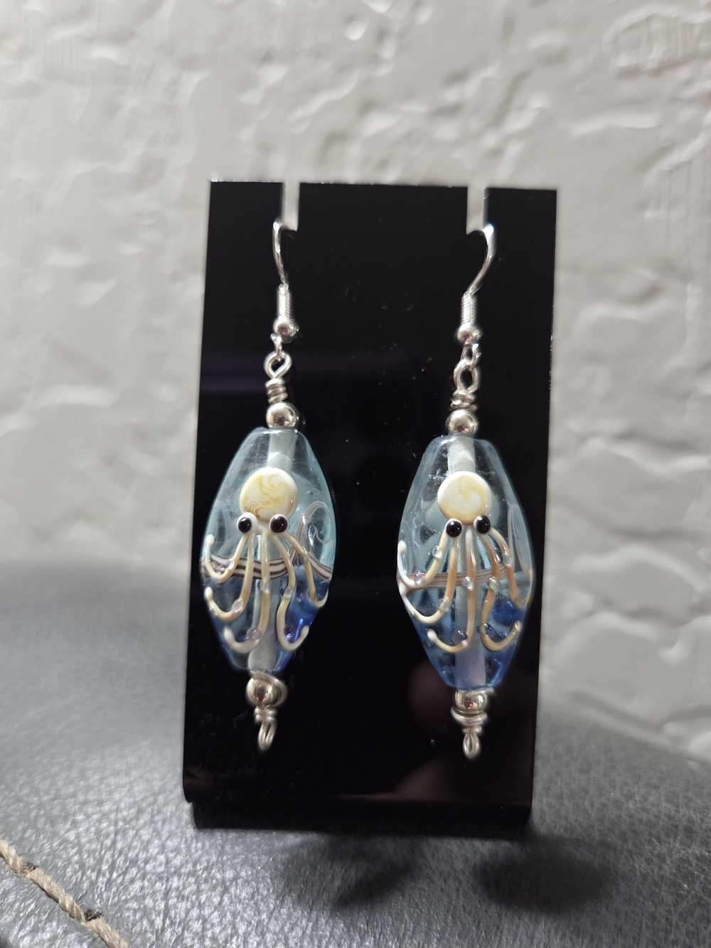 Handcrafted Blue Glass Octopus Drop Earrings - 925 Silver Accents And Ear Hooks